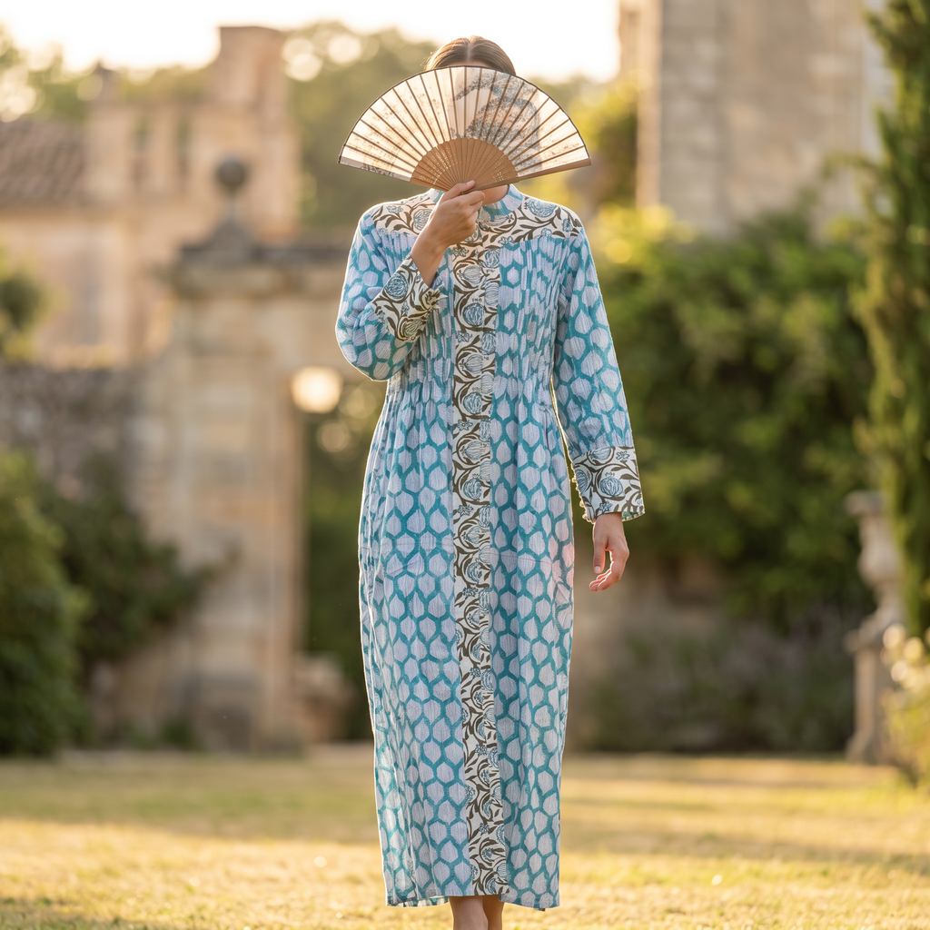 S/M Aafreen Printed Cotton Dress 57" Long Jalabiya TN 214
