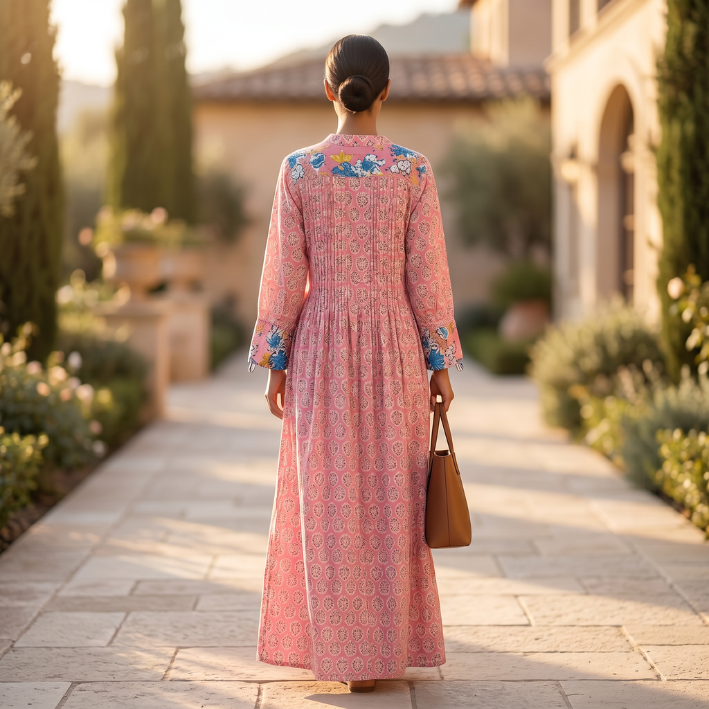 S/M Aafreen Printed Cotton Dress 57" Long Jalabiya TN 215