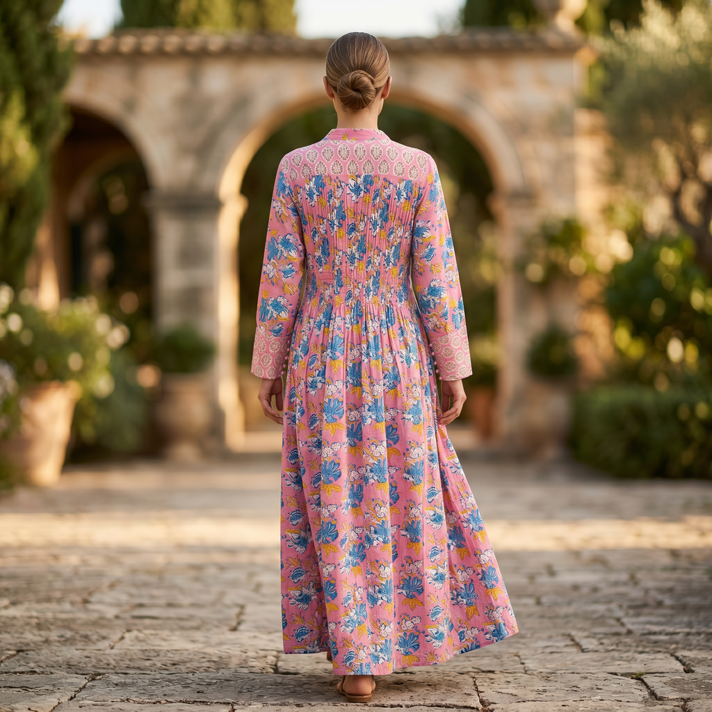 S/M Aafreen Printed Cotton Dress 57" Long Jalabiya TN 216