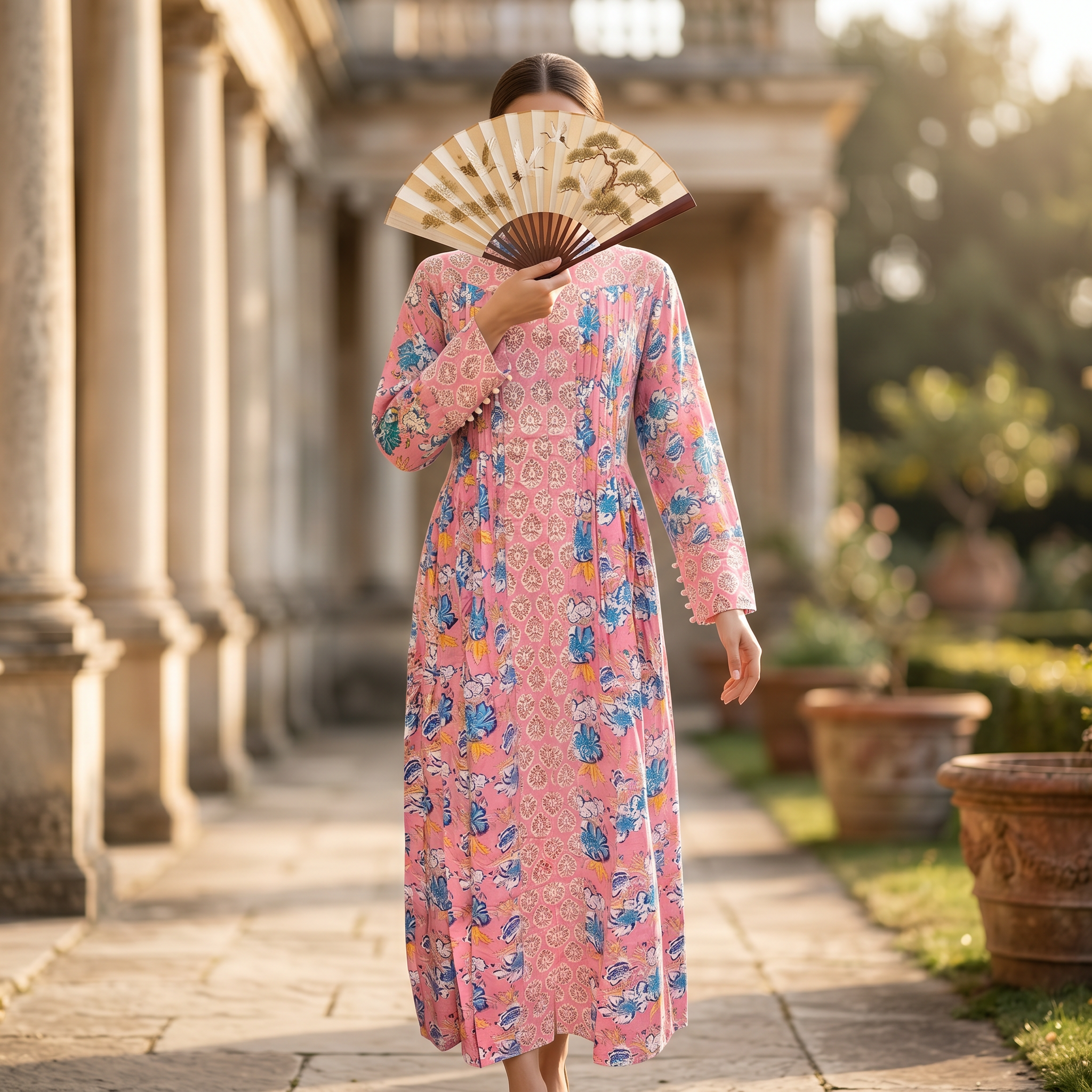 S/M Aafreen Printed Cotton Dress 57" Long Jalabiya TN 216