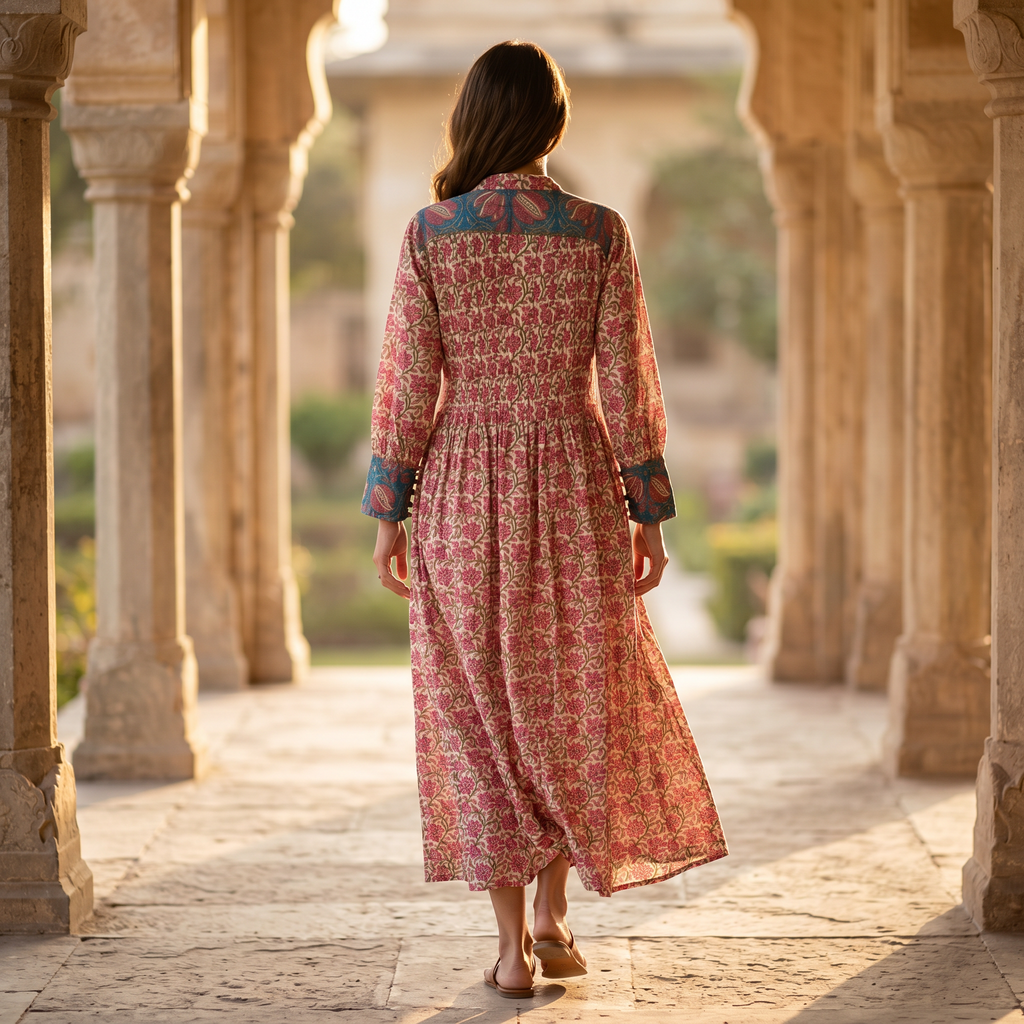 S/M Aafreen Printed Cotton Dress 57" Long Jalabiya TN 217