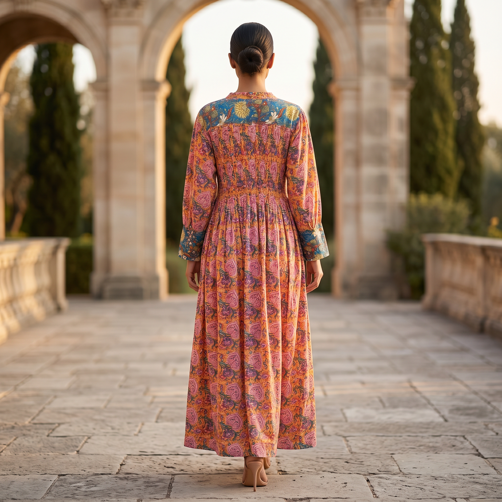 S/M Aafreen Printed Cotton Dress 57" Long Jalabiya TN 218