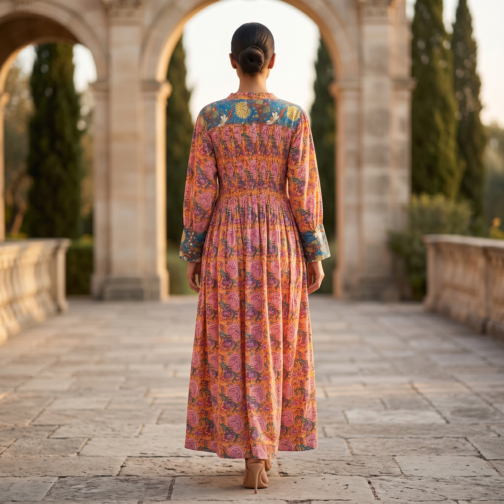 S/M Aafreen Printed Cotton Dress 57" Long Jalabiya TN 218
