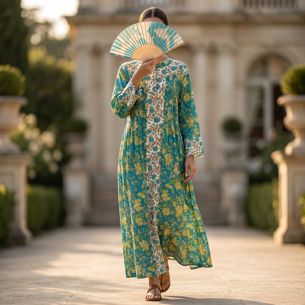 S/M Aafreen Printed Cotton Dress 57" Long Jalabiya TN 219
