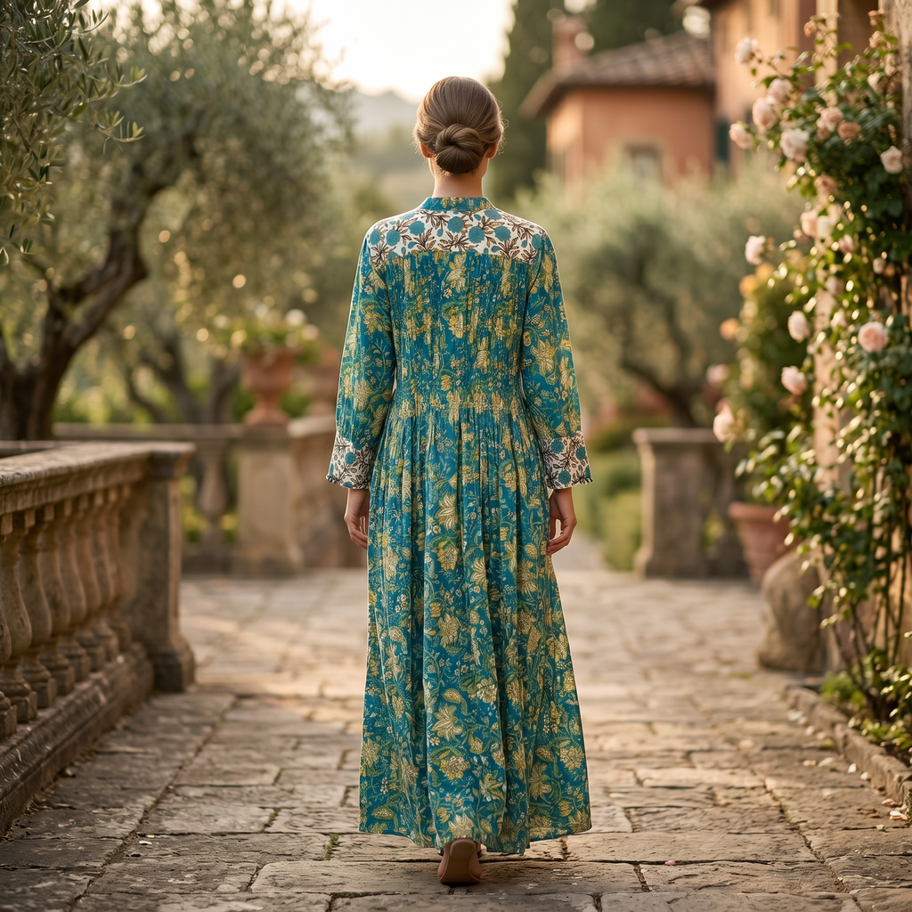 S/M Aafreen Printed Cotton Dress 57" Long Jalabiya TN 219