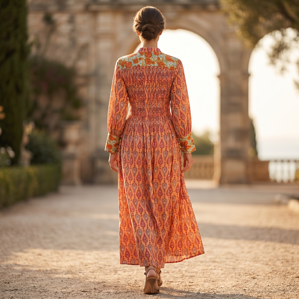 S/M Aafreen Printed Cotton Dress 57" Long Jalabiya TN 220