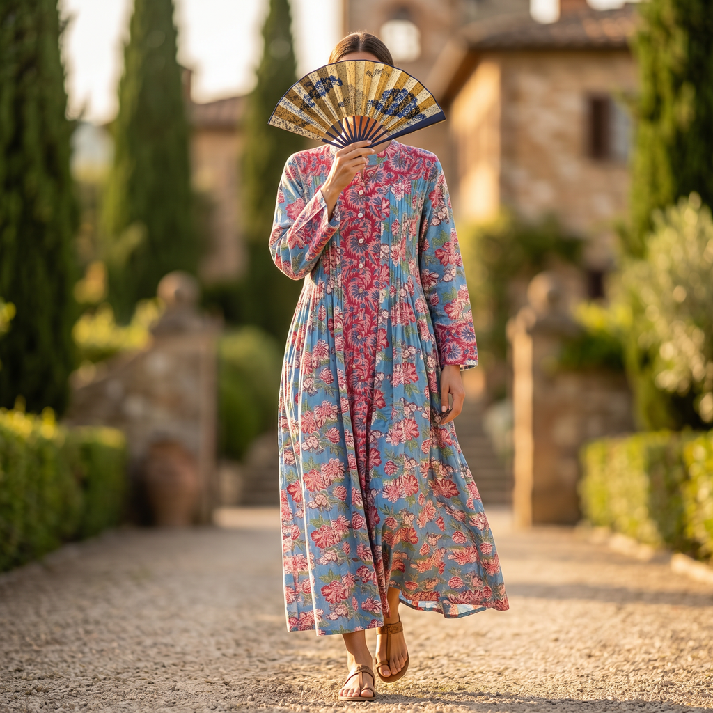 L-XL Aafreen Printed Cotton Dress 57" Long Jalabiya TN 222