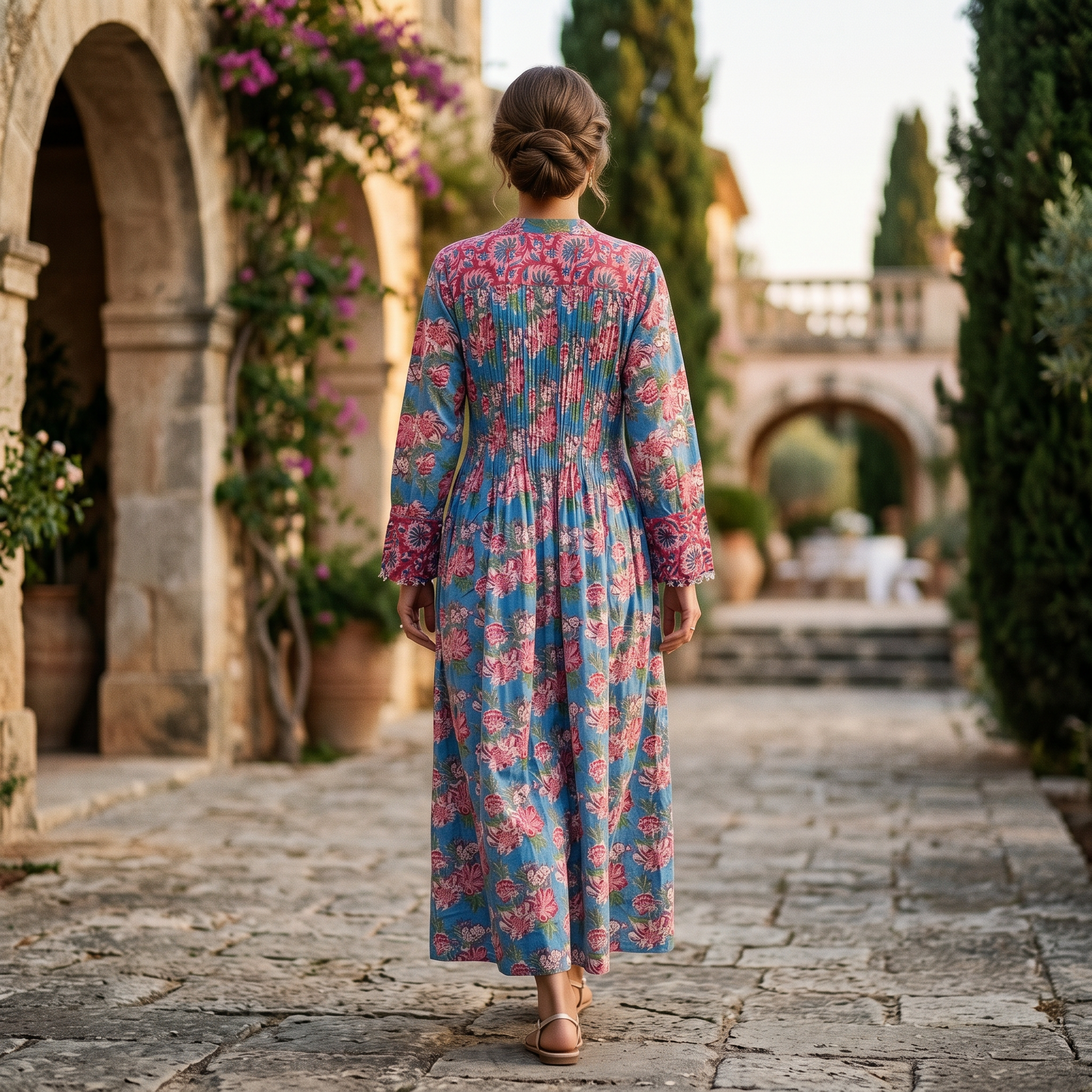 L-XL Aafreen Printed Cotton Dress 57" Long Jalabiya TN 222
