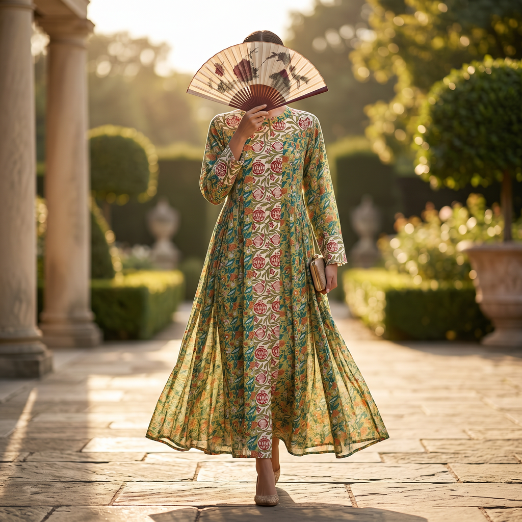 L-XL Aafreen Printed Cotton Dress 57" Long Jalabiya TN 224