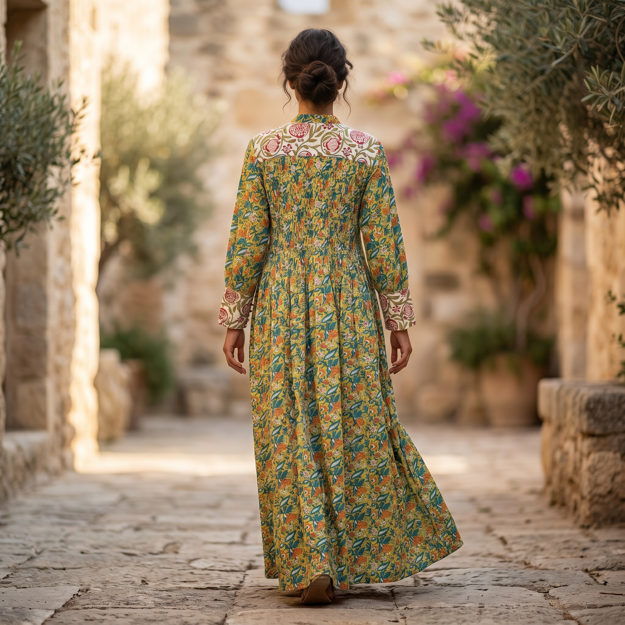 L-XL Aafreen Printed Cotton Dress 57" Long Jalabiya TN 224