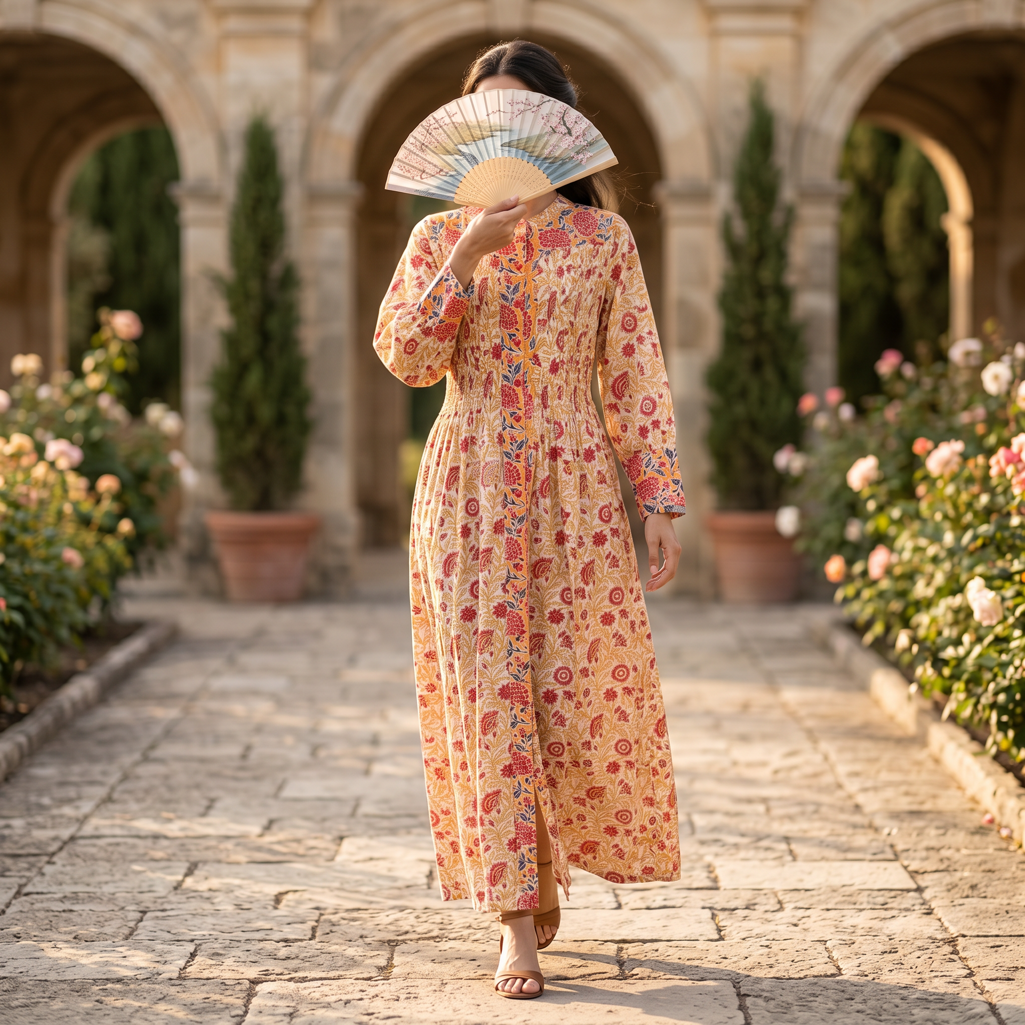 S/M Aafreen Printed Cotton Dress 57" Long Jalabiya TN 225