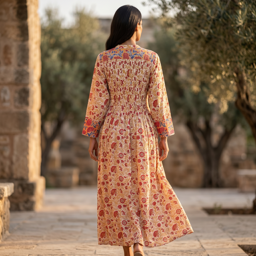 S/M Aafreen Printed Cotton Dress 57" Long Jalabiya TN 225