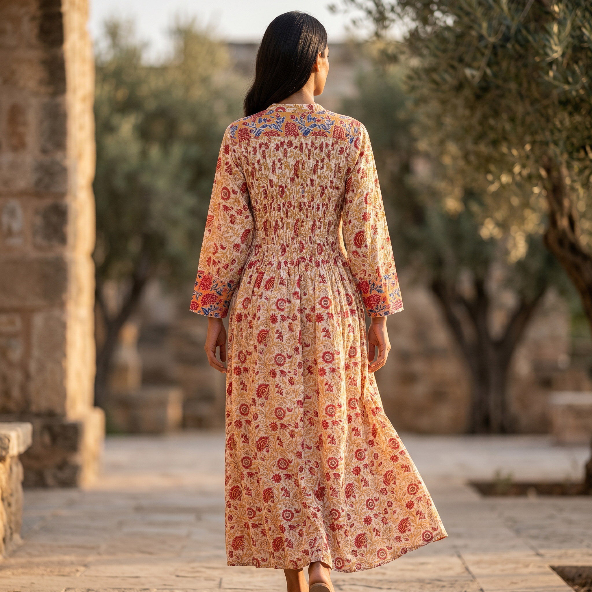 S/M Aafreen Printed Cotton Dress 57" Long Jalabiya TN 225