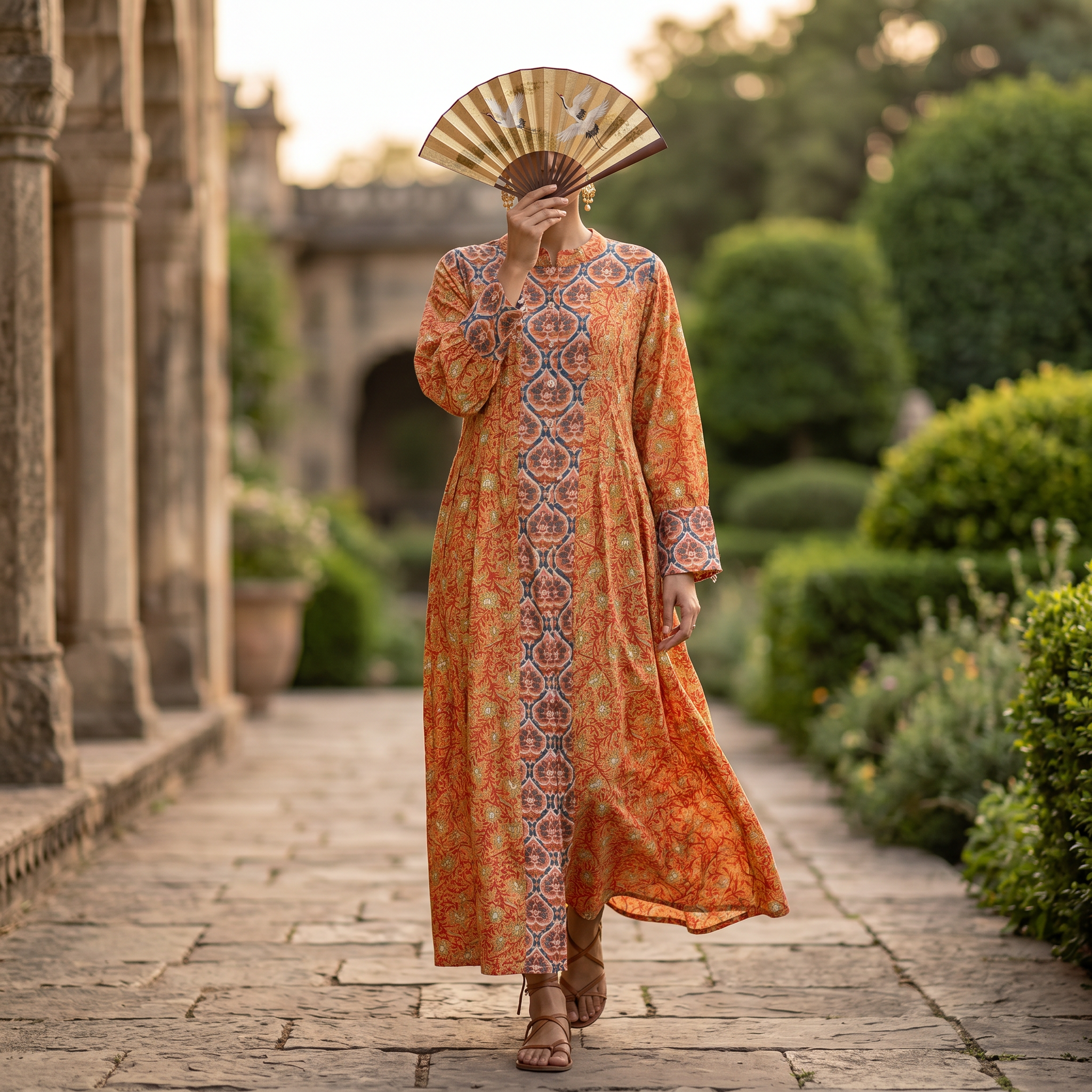 S/M Aafreen Printed Cotton Dress 57" Long Jalabiya TN 226