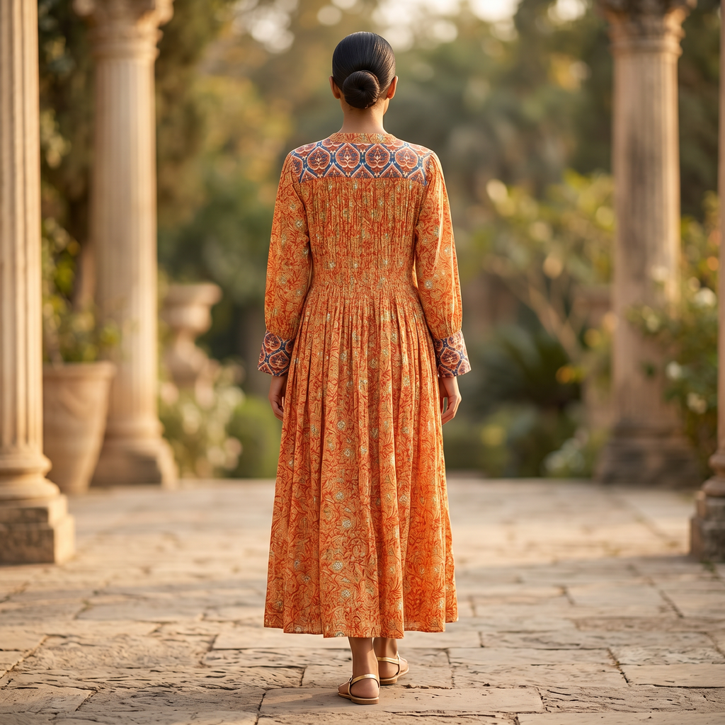 S/M Aafreen Printed Cotton Dress 57" Long Jalabiya TN 226
