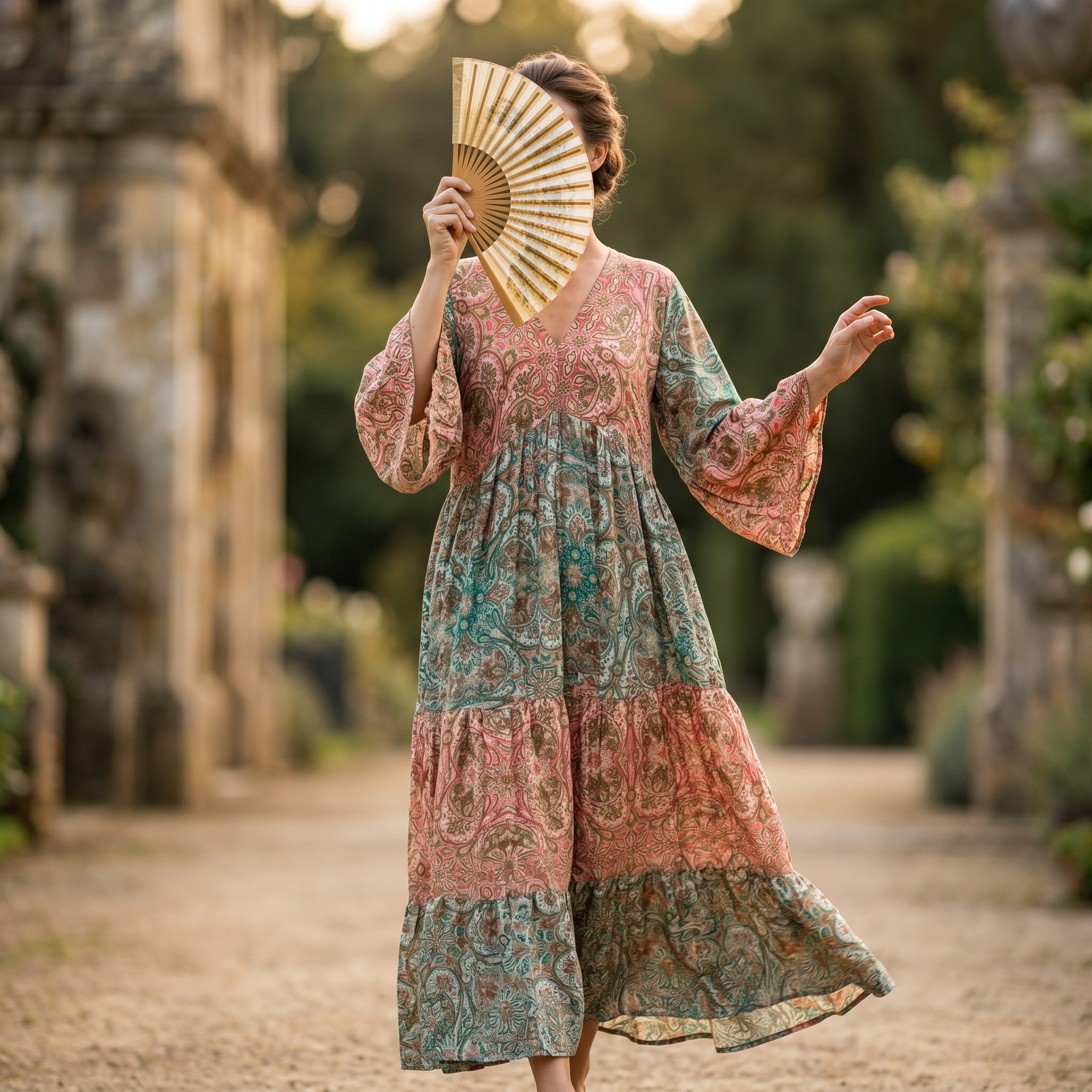 2XL-3XL Special Crystal Printed Poly Silk Dress 57" Long Jalabiya TN 227
