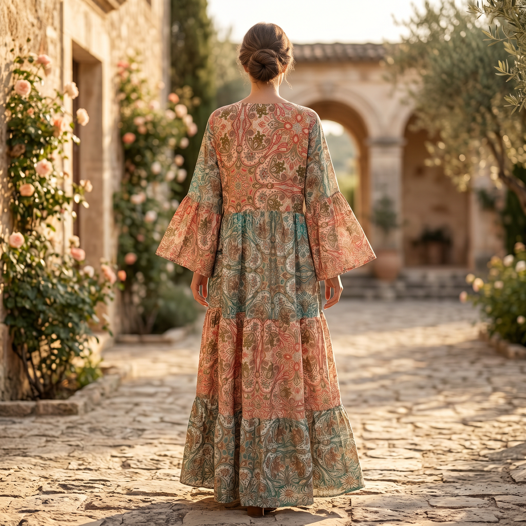2XL-3XL Special Crystal Printed Poly Silk Dress 57" Long Jalabiya TN 227