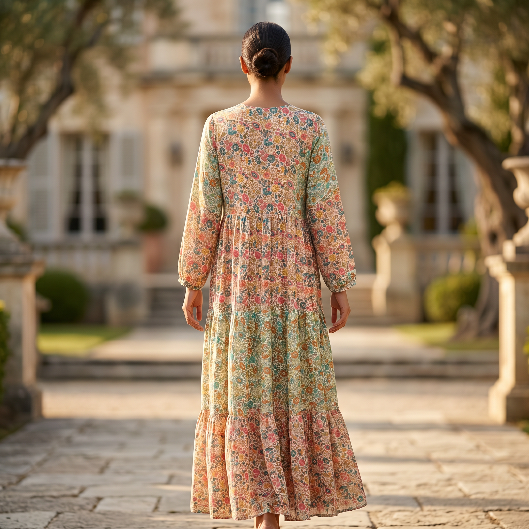 L-XL Juhi Crystal Printed Poly Silk Dress 57" Long Jalabiya TN 229
