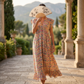 L-XL Amani Crystal Printed Poly Silk Dress 57" Long Jalabiya TN 230
