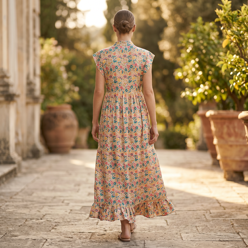 L-XL Amani Crystal Printed Poly Silk Dress 57" Long Jalabiya TN 230