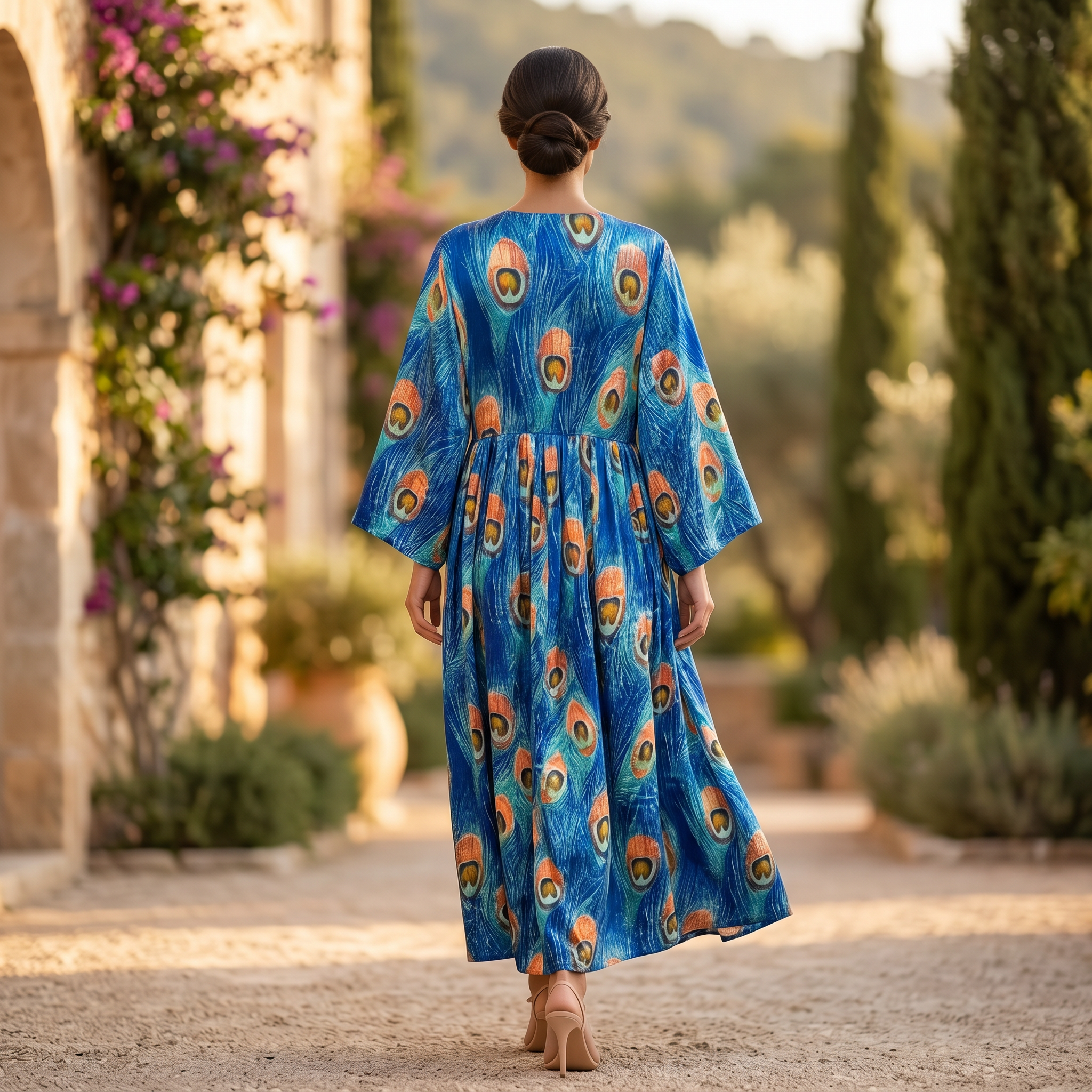 L-XL Zaheera Crystal Printed Poly Silk Dress 57" Long Jalabiya TN 231