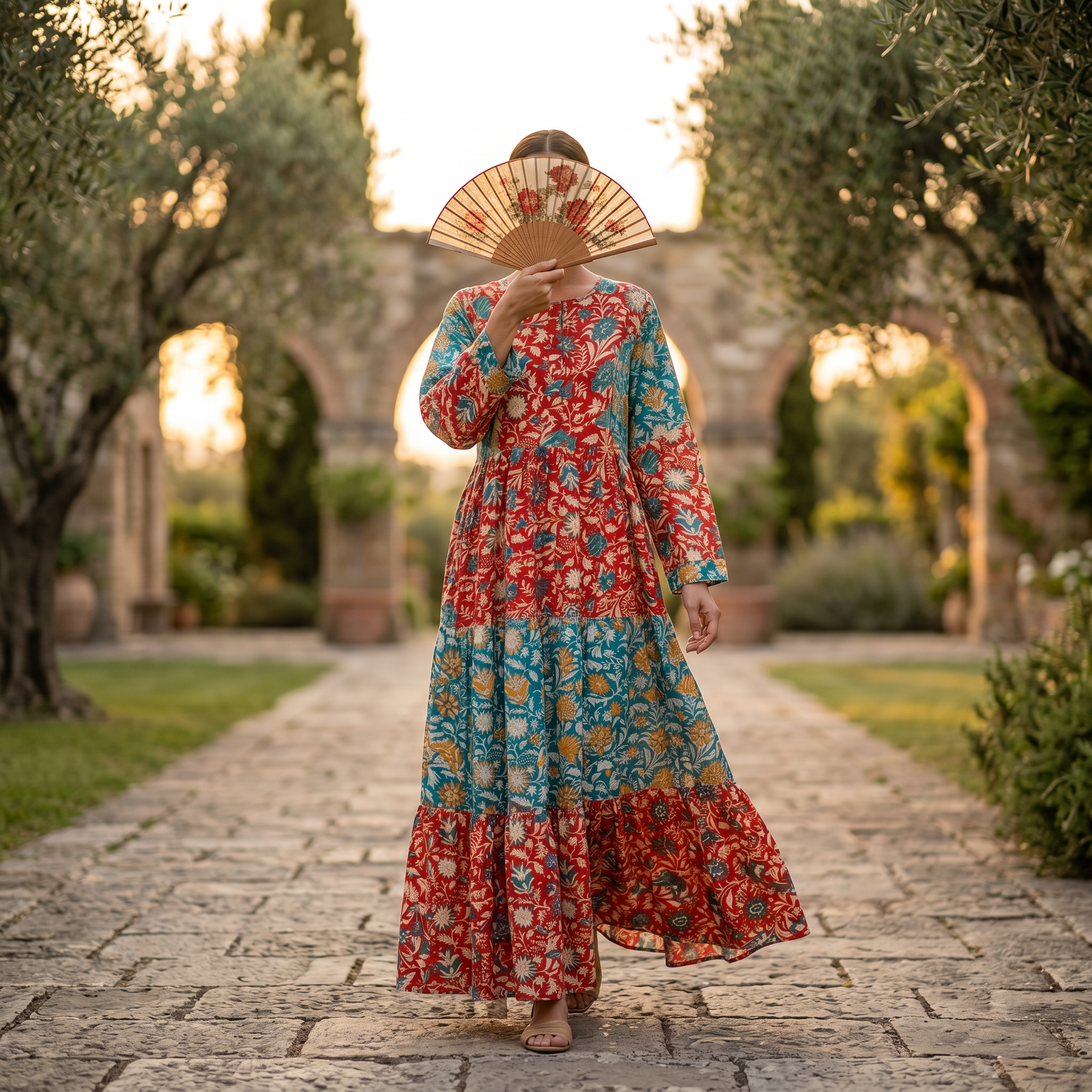 L-XL Juhi Crystal Printed Poly Silk Dress 57" Long Jalabiya TN 235