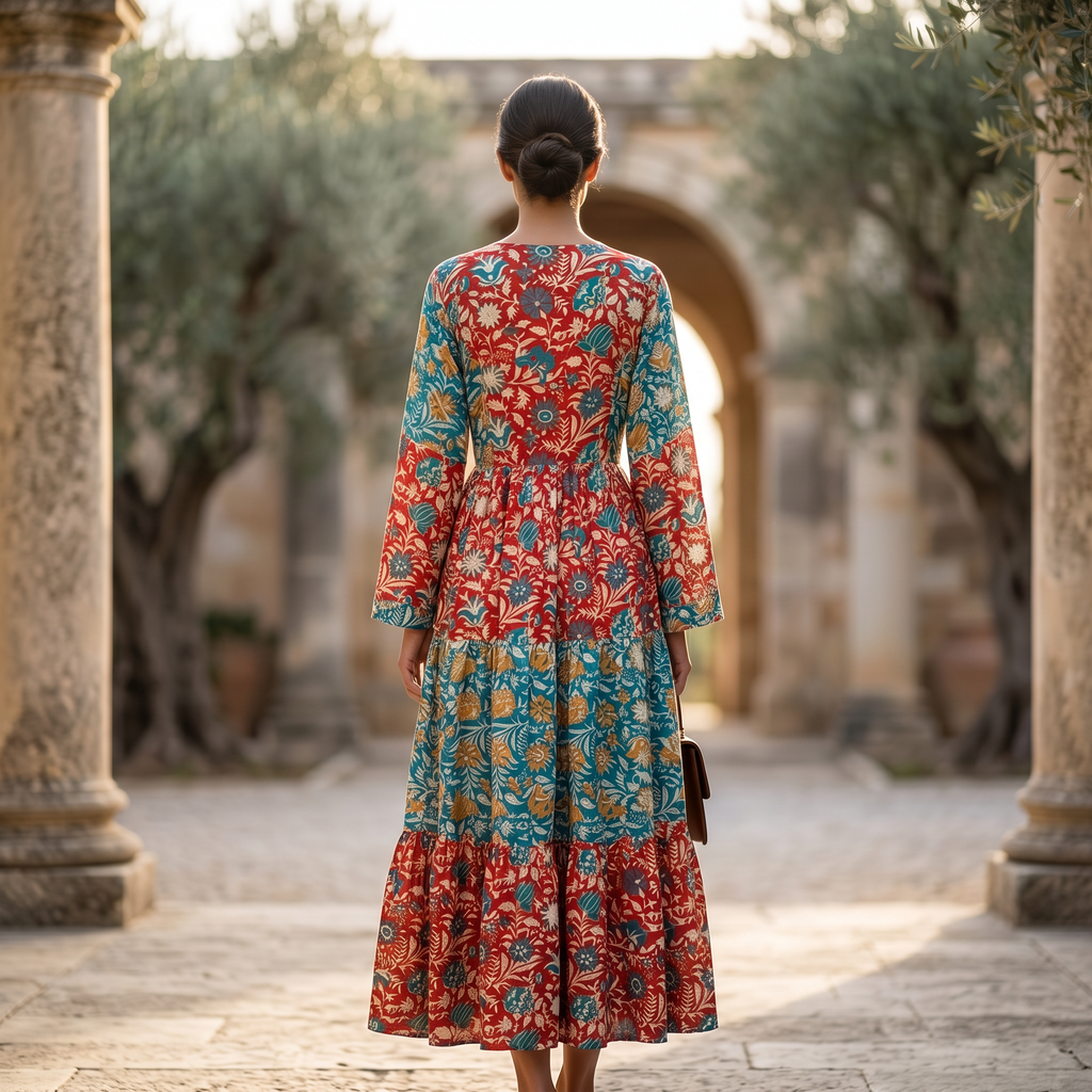 L-XL Juhi Crystal Printed Poly Silk Dress 57" Long Jalabiya TN 235