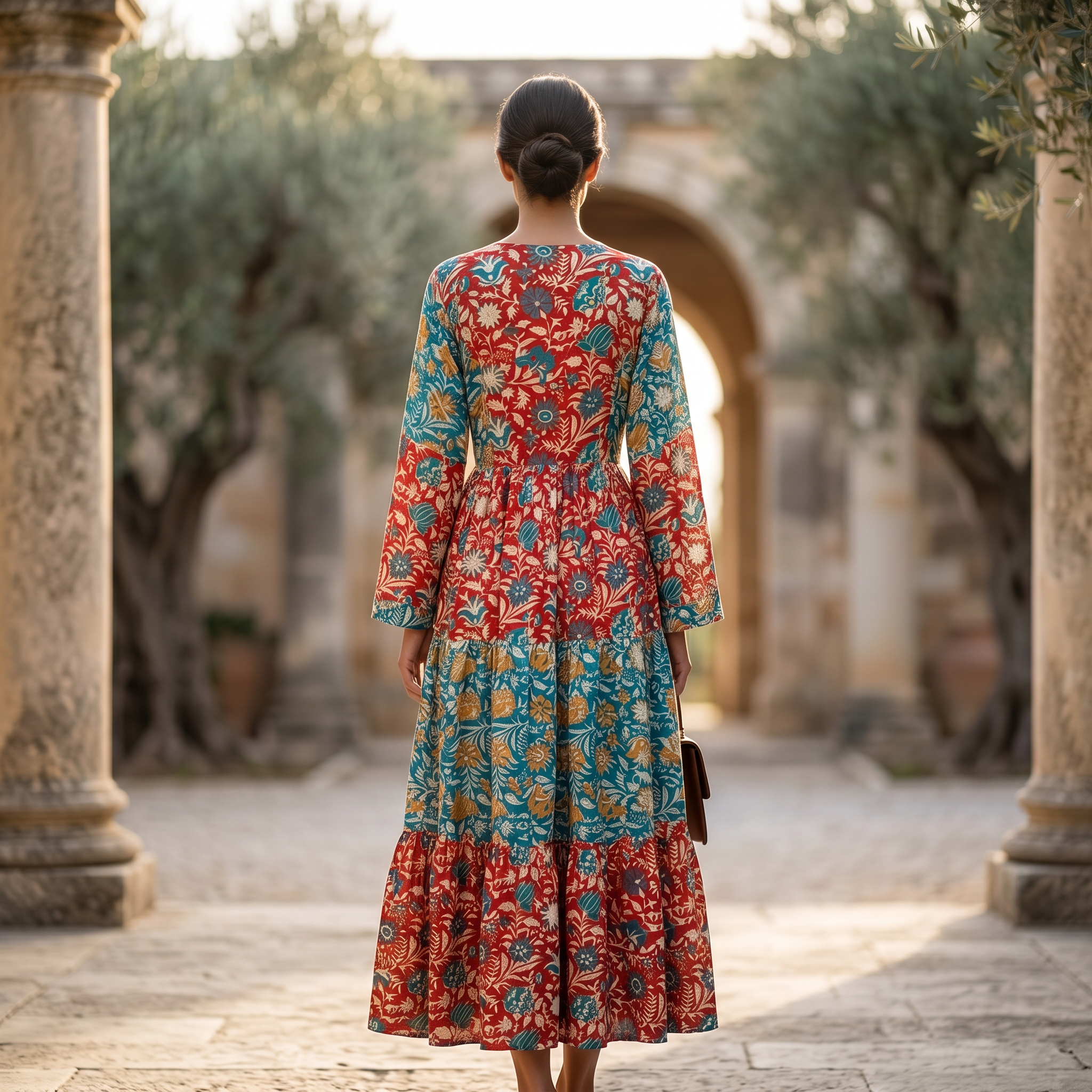 L-XL Juhi Crystal Printed Poly Silk Dress 57" Long Jalabiya TN 235