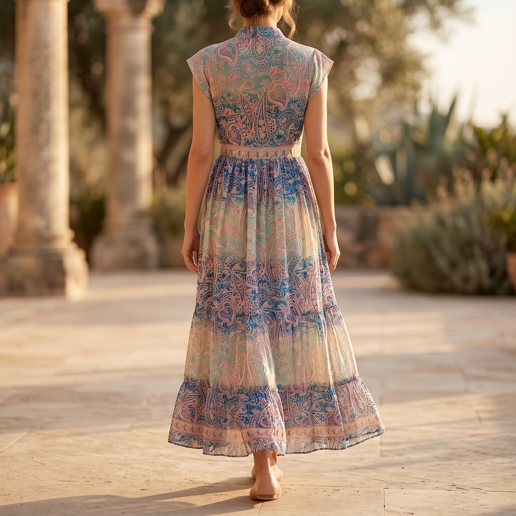 L-XL Amani Crystal Printed Poly Silk Dress 57" Long Jalabiya TN 238