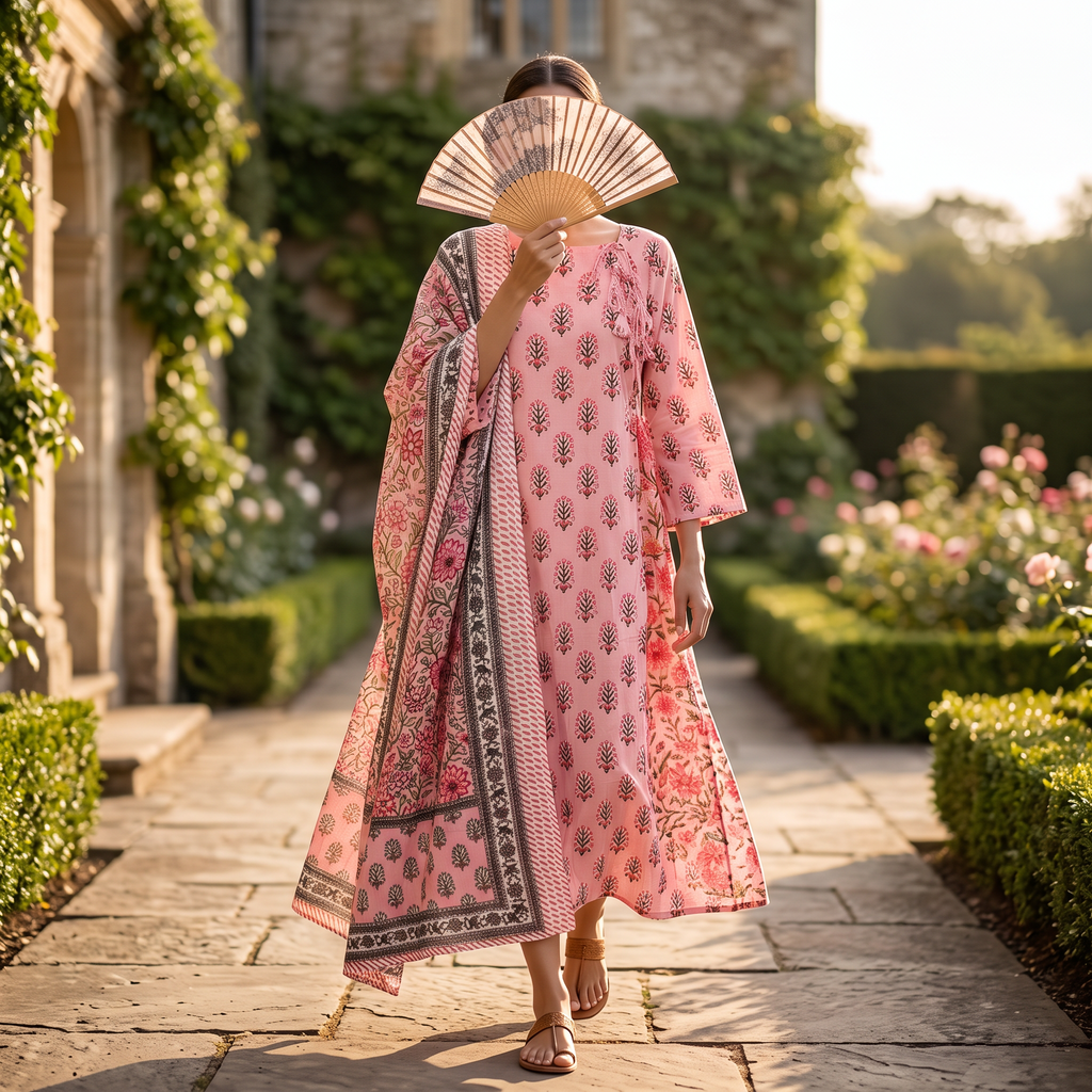 XS-S Cindrella Printed Cotton Dress 54" Long Jalabiya With Sheila TN 351