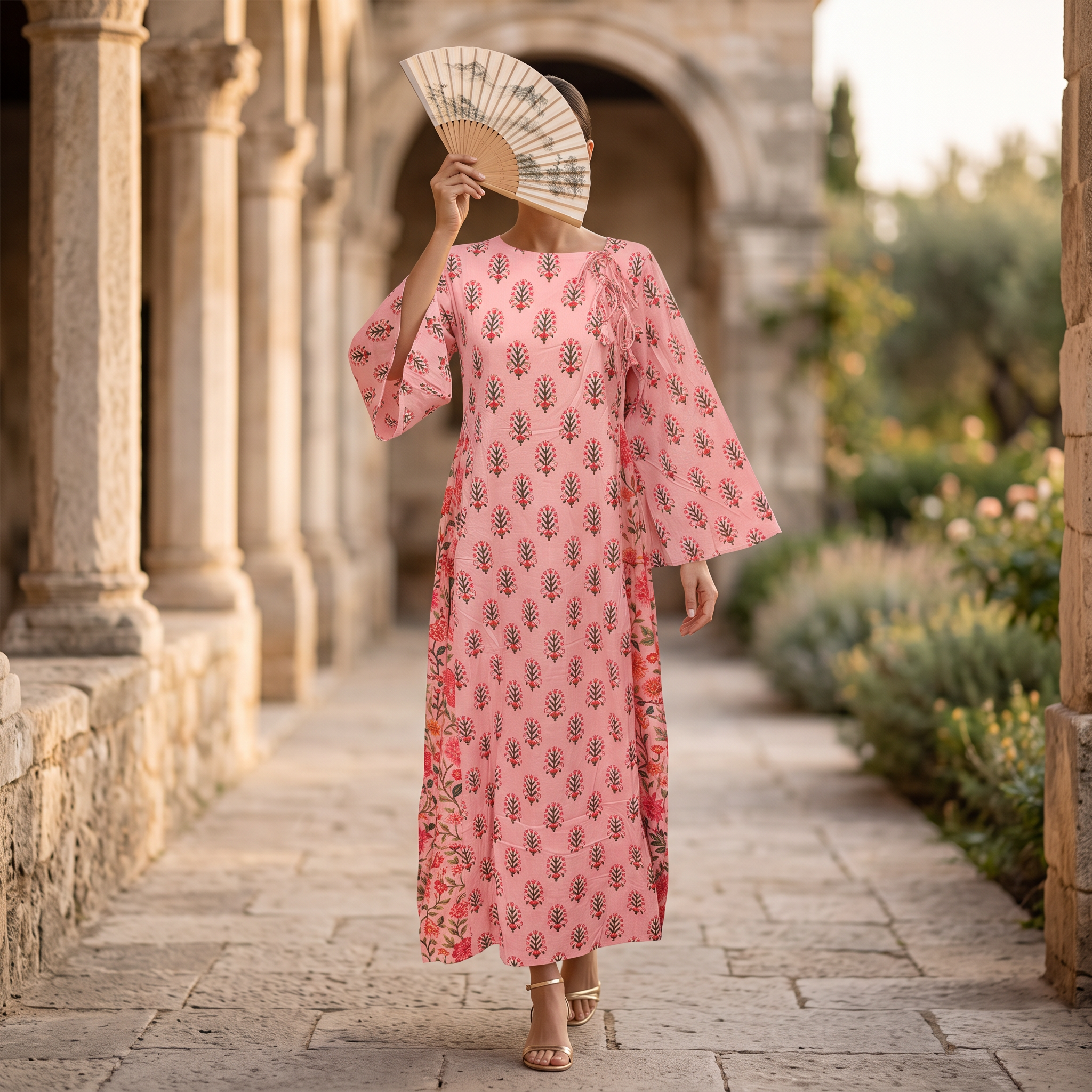 XS-S Cindrella Printed Cotton Dress 54" Long Jalabiya With Sheila TN 351