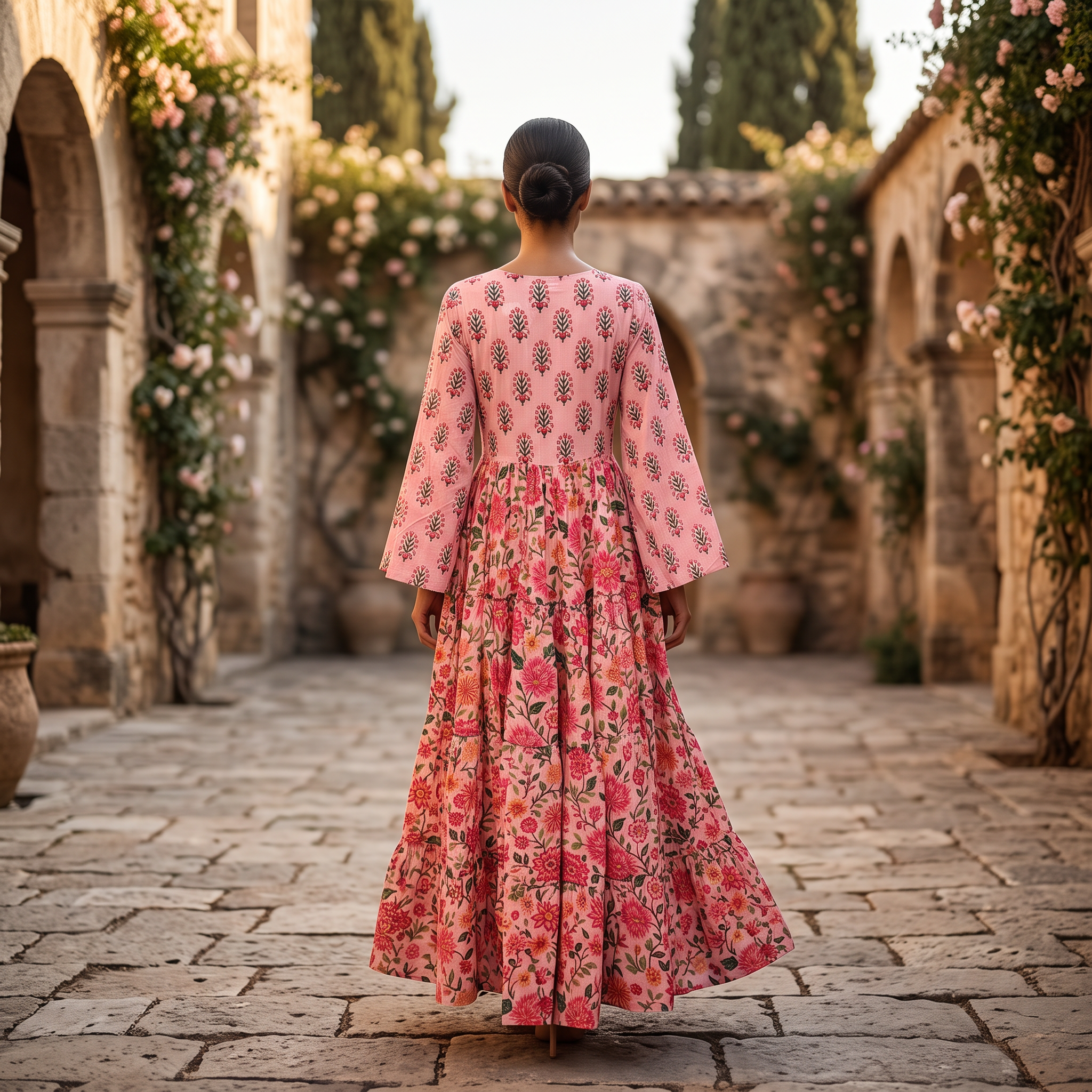 XS-S Cindrella Printed Cotton Dress 54" Long Jalabiya With Sheila TN 351