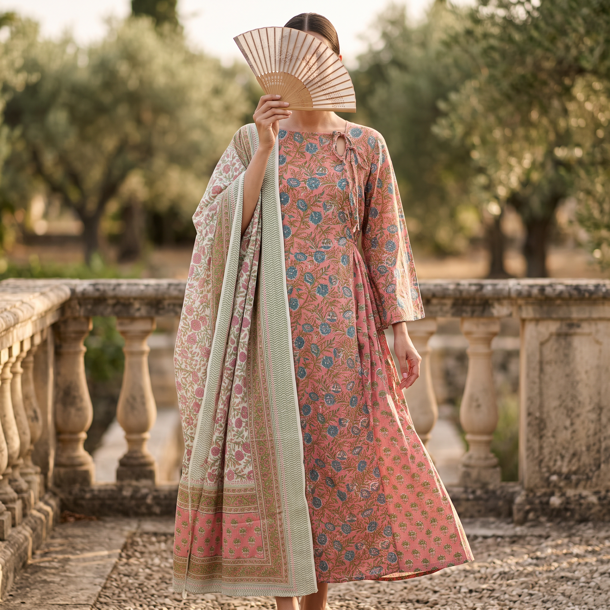 L-XL Cindrella Printed Cotton Dress 57" Long Jalabiya With Sheila TN 352