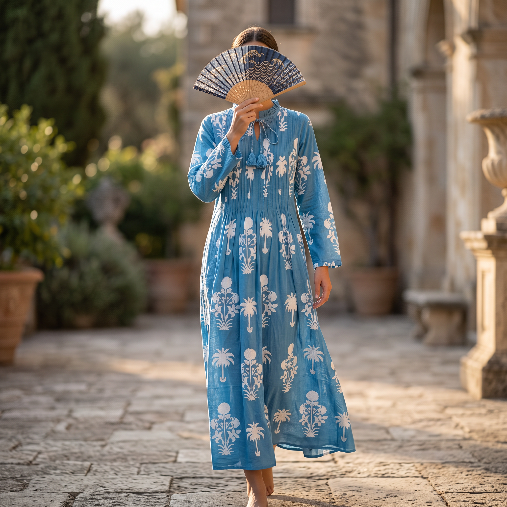 L/XL Azeem Printed Cotton Dress 57" Long Jalabiya With Sheila TN 359