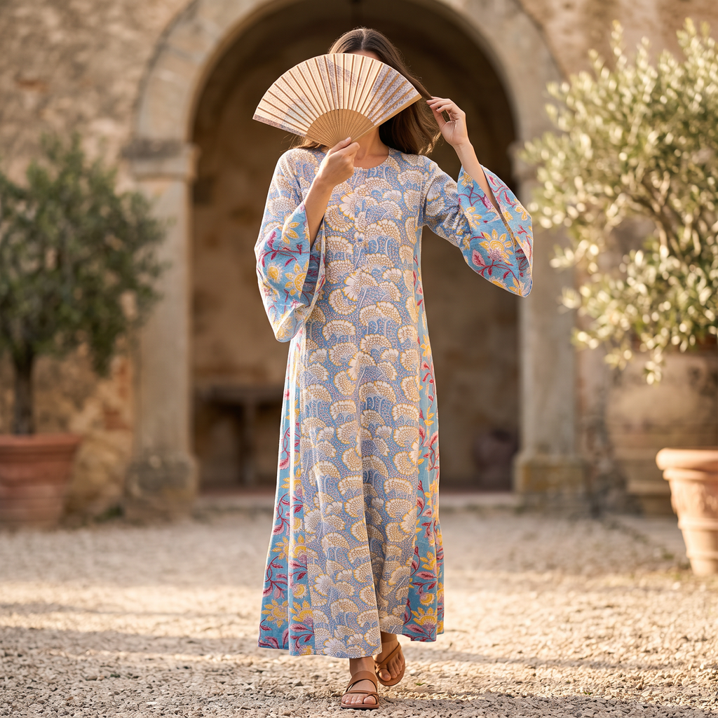 S-M Marry Printed Cotton Dress 57" Long Jalabiya With Sheila TN 360