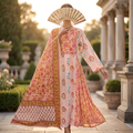 S-M Heba Printed Cotton Dress 57" Long Jalabiya With Sheila TN 362