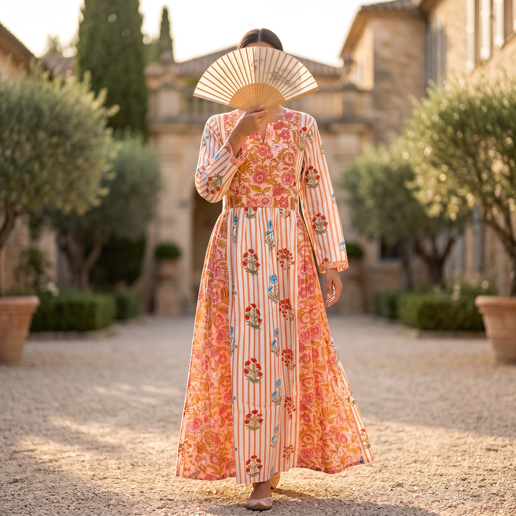 S-M Heba Printed Cotton Dress 57" Long Jalabiya With Sheila TN 362