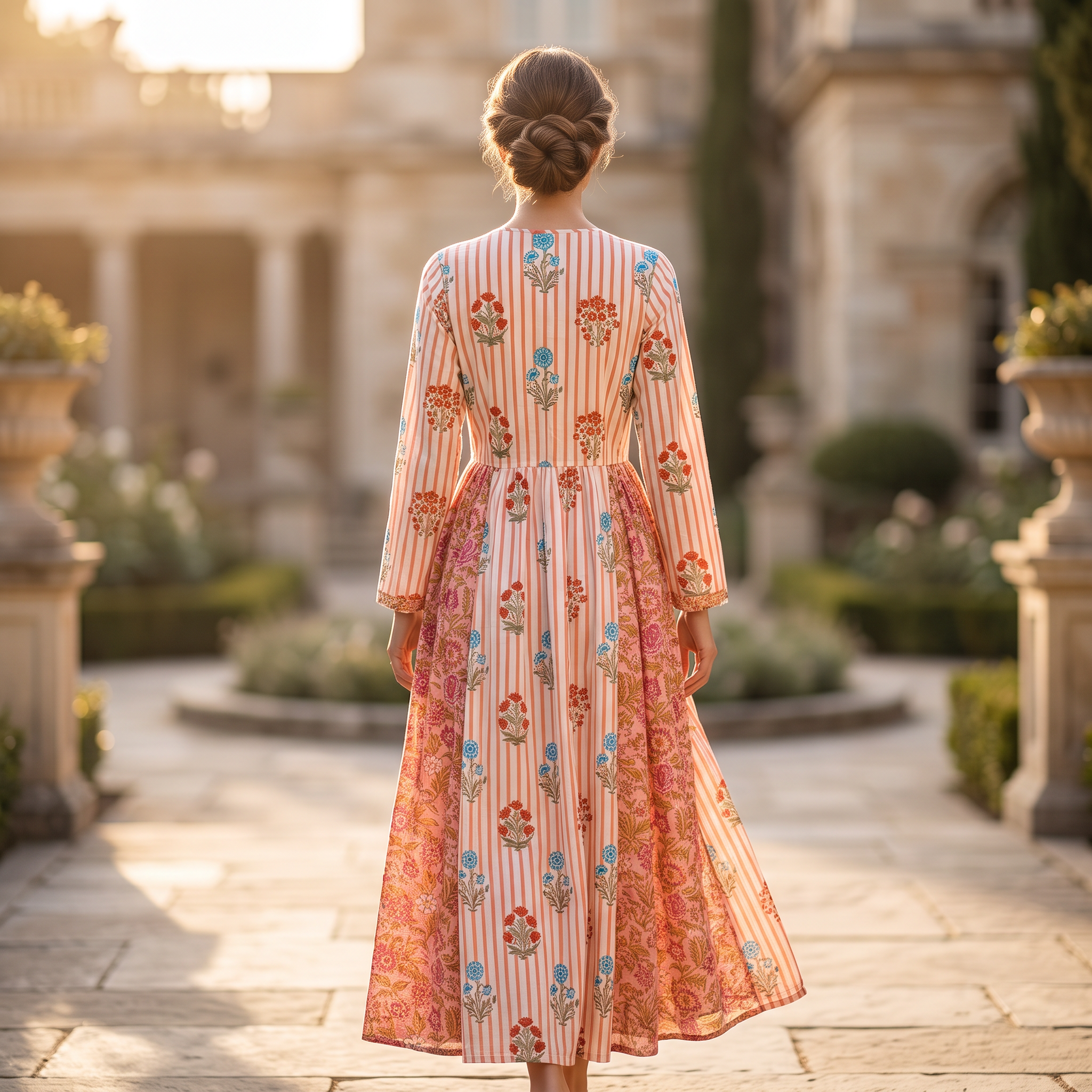 S-M Heba Printed Cotton Dress 57" Long Jalabiya With Sheila TN 362