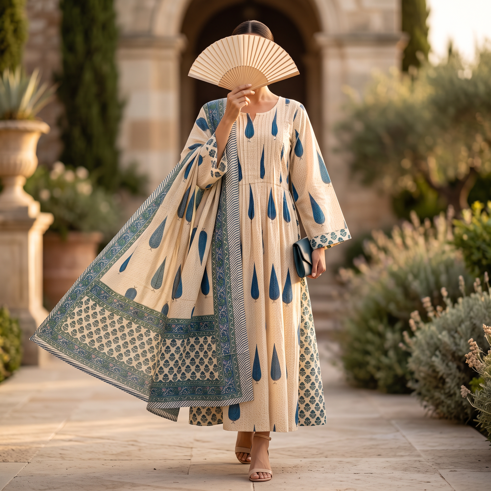 S/M Aaron Printed Cotton Dress 57" Long Jalabiya With Sheila TN 365