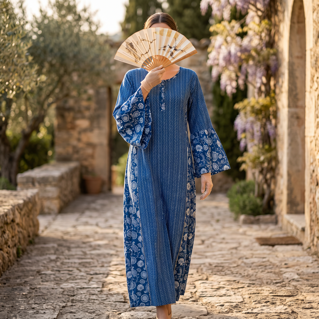 S-M Marry Printed Cotton Dress 57" Long Jalabiya With Sheila TN 368