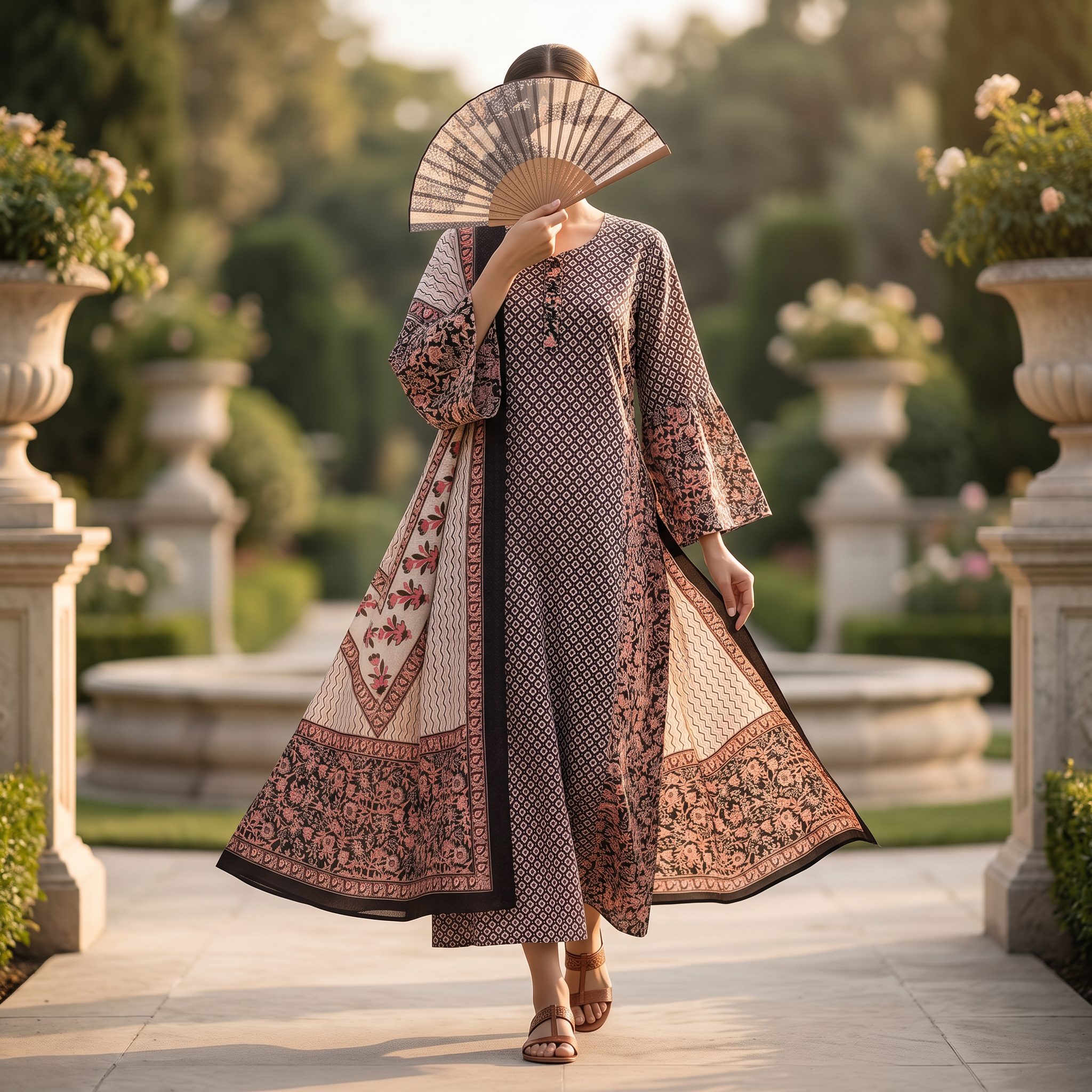 S-M Marry Printed Cotton Dress 57" Long Jalabiya With Sheila TN 369