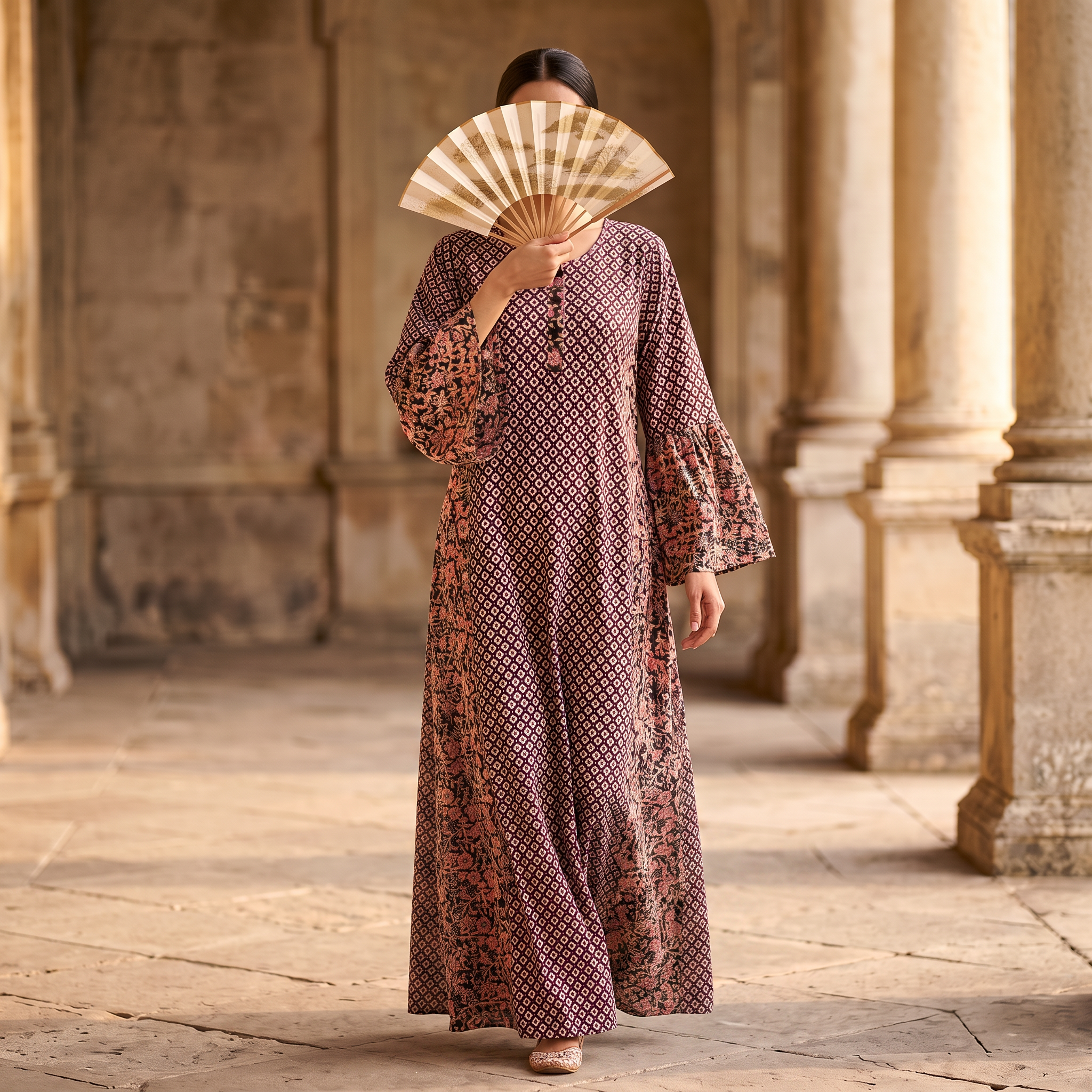 S-M Marry Printed Cotton Dress 57" Long Jalabiya With Sheila TN 369