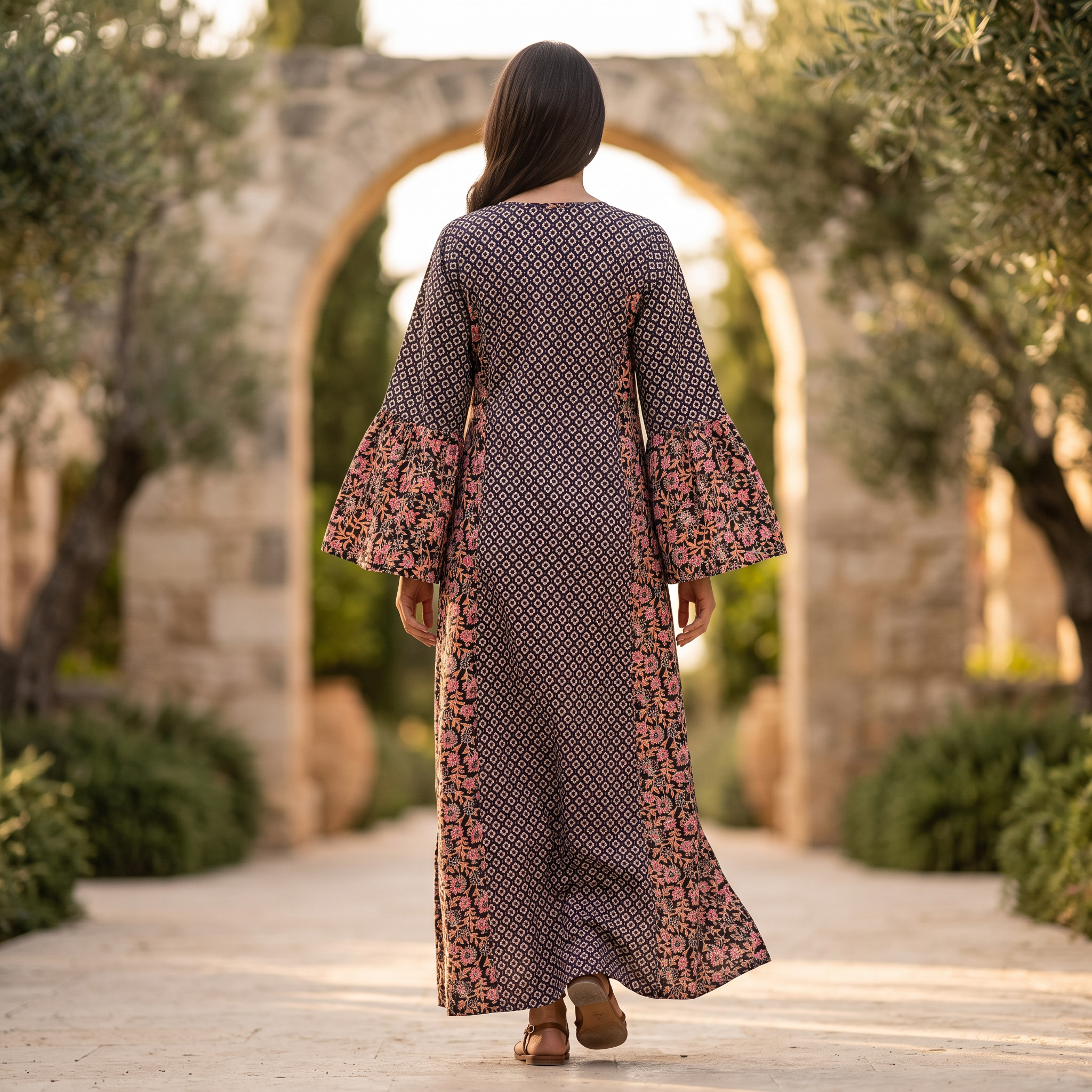 S-M Marry Printed Cotton Dress 57" Long Jalabiya With Sheila TN 369