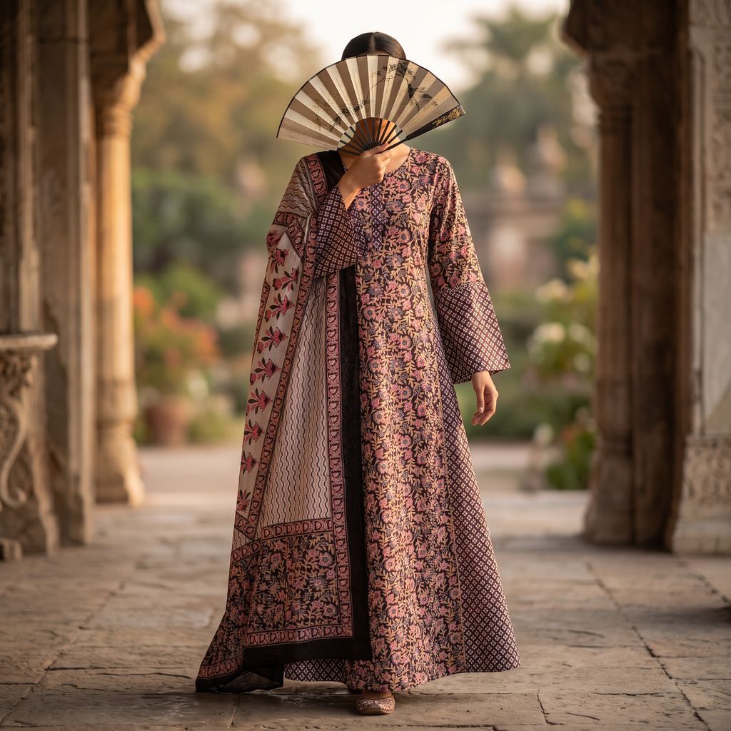 S-M Marry Printed Cotton Dress 57" Long Jalabiya With Sheila TN 370