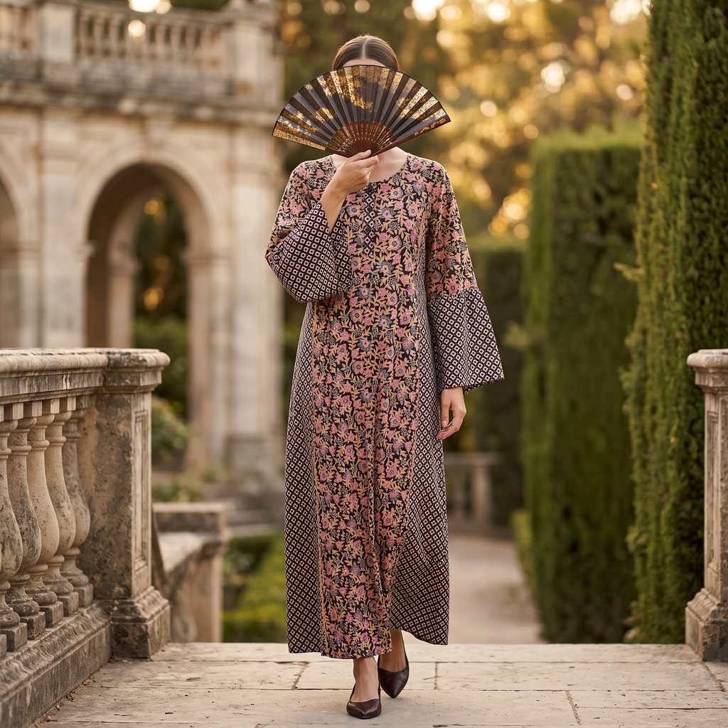 S-M Marry Printed Cotton Dress 57" Long Jalabiya With Sheila TN 370