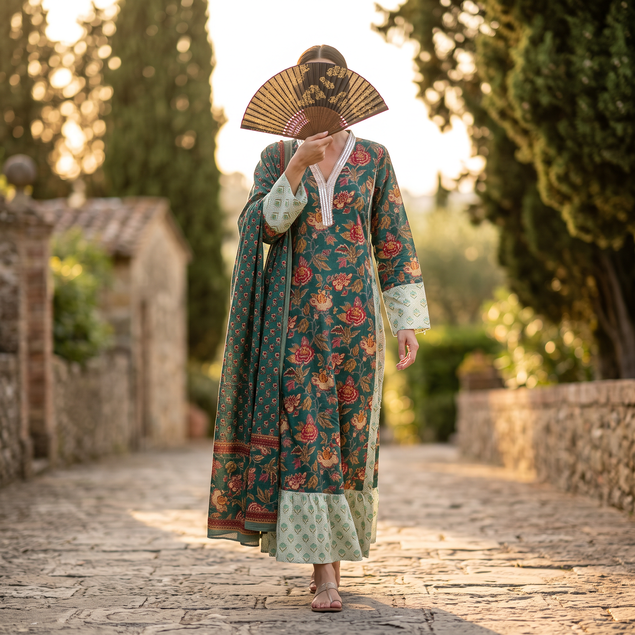 S-M Safa Printed Cotton Dress 57" Long Jalabiya With Sheila TN 371