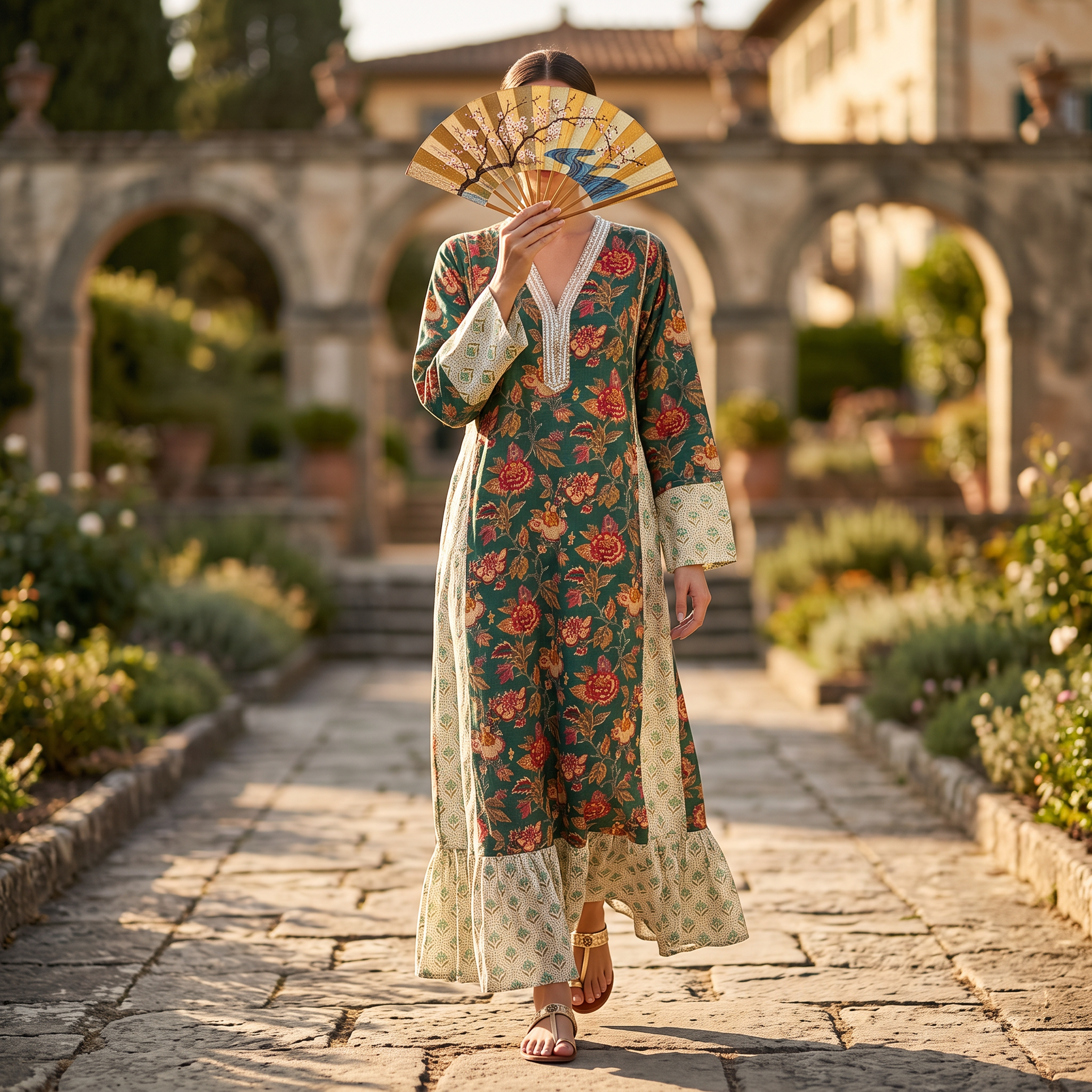 S-M Safa Printed Cotton Dress 57" Long Jalabiya With Sheila TN 371