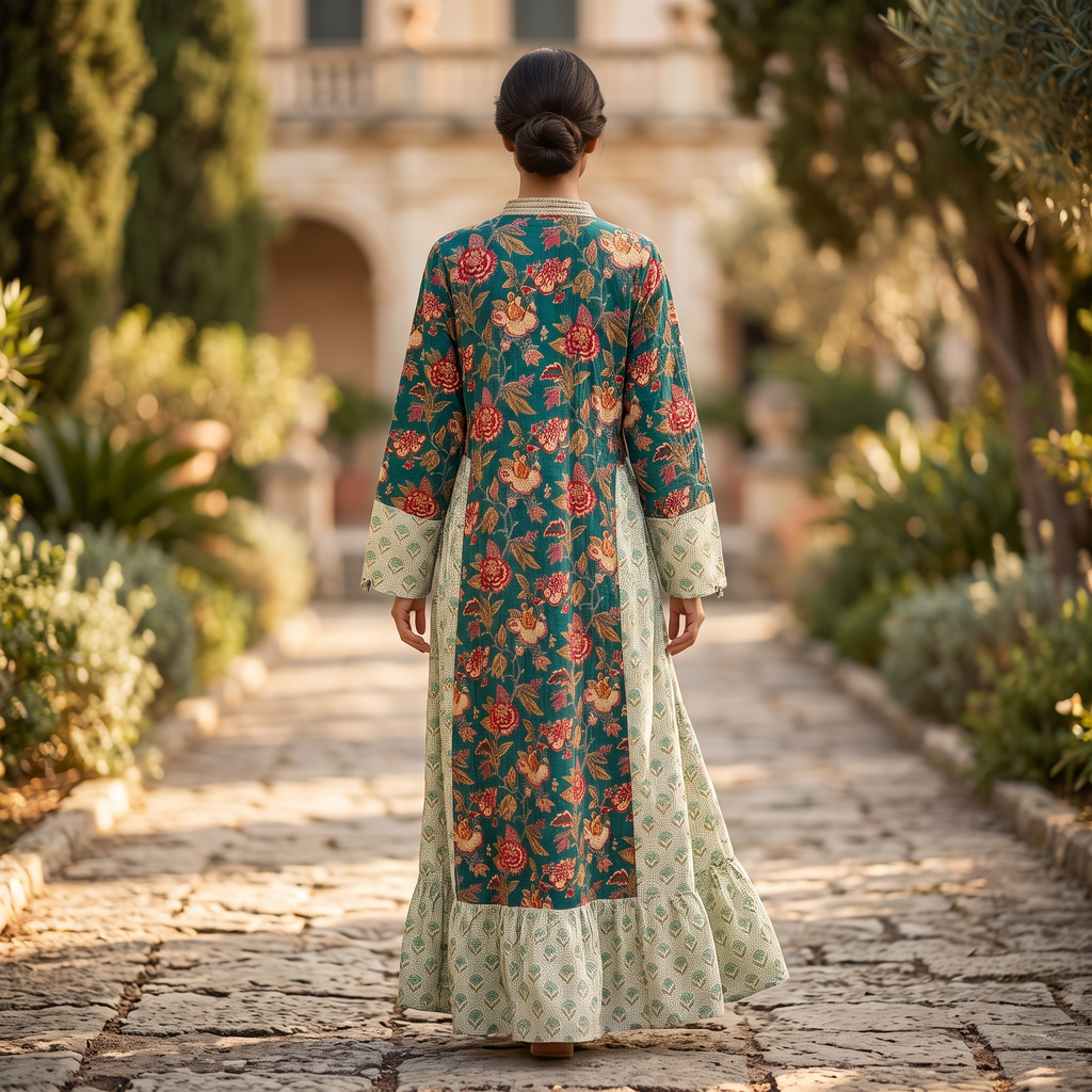 S-M Safa Printed Cotton Dress 57" Long Jalabiya With Sheila TN 371