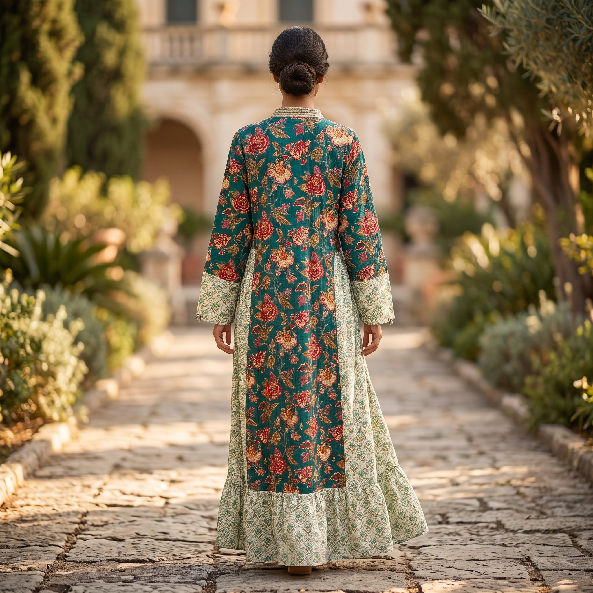 L-XL Safa Printed Cotton Dress 57" Long Jalabiya With Sheila TN 372