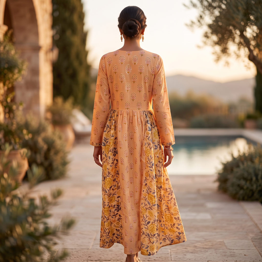 2XL-3XL Heba Printed Cotton Dress 57" Long Jalabiya With Sheila TN 374